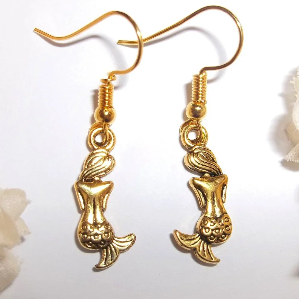 Gold Mermaid Earrings Dangle Drop Fashion Jewelry Set Beach Vacation Wear 7361